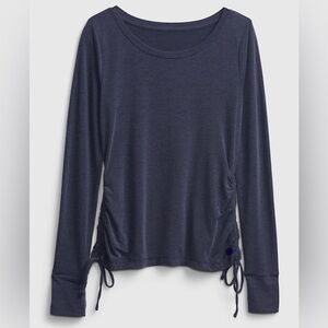 Gap Gapfit Brushed Tech Jersey Side Ruched Top, Heather Blue, XL, Dry Wicking